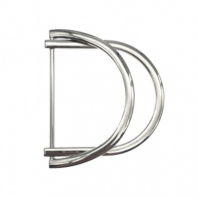 Fivela dupla em forma de D em metal prateado polido