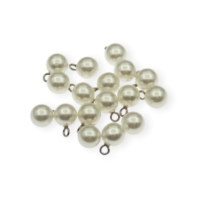 Contas redondas de cor pérola com ganchos metálicos