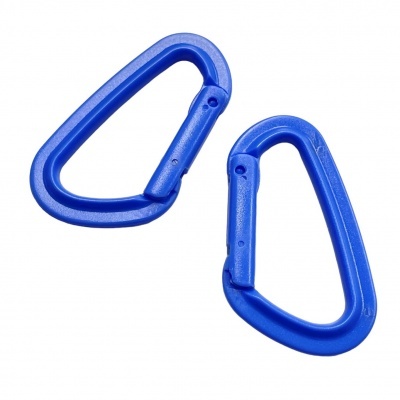 Par de mosquetões de plástico azuis com fecho de mola