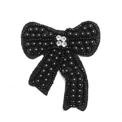 Broche laço preto com pérolas e cristais