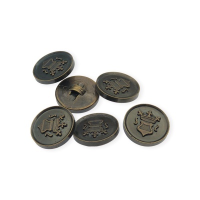 Botões metálicos bronze com desenhos heráldicos