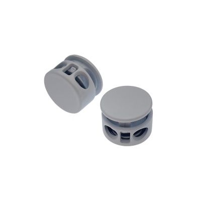 Dois bloqueadores de cordão cinzentos em fundo branco