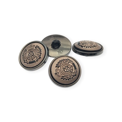 Botões redondos pretos com padrão dourado texturizado e desenhos florais