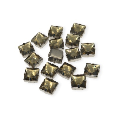 Cristais quadrados cinzento fumado com base metálica prateada