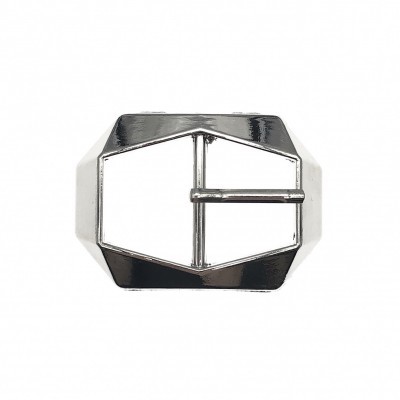 Fivela de metal prateada com formato geométrico