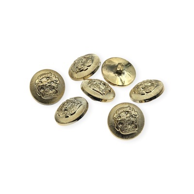 Seis botões dourados com brasão em relevo e textura na borda.