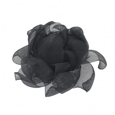 Acessório de cabelo flor preta em tecido de rede