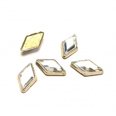 Cinco botões losango com bordas douradas e superfície espelhada