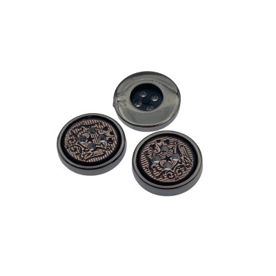 Botões redondos de metal preto e bronze com quatro furos