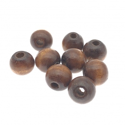Dez contas redondas em madeira castanha escura com furo central
