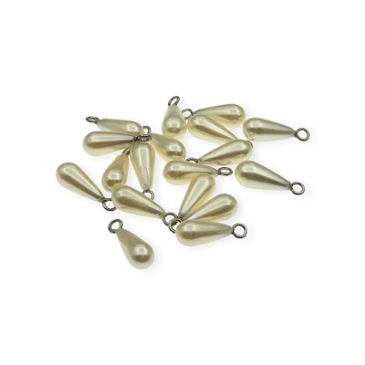 Contas em forma de gota peroladas com argola metálica prateada