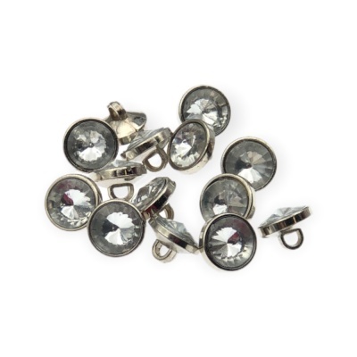 Botões redondos com pedra brilhante e borda metálica