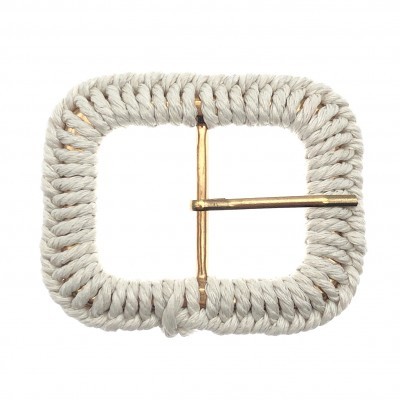 Fivela quadrada com revestimento de corda branca e pino metálico dourado