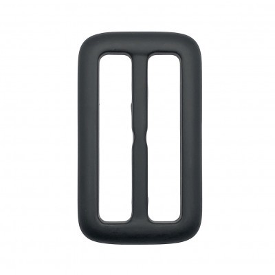 Fivela preta retangular de plástico com dois orifícios verticais