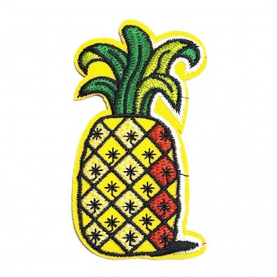 Patch bordado em forma de ananás colorido com contorno amarelo