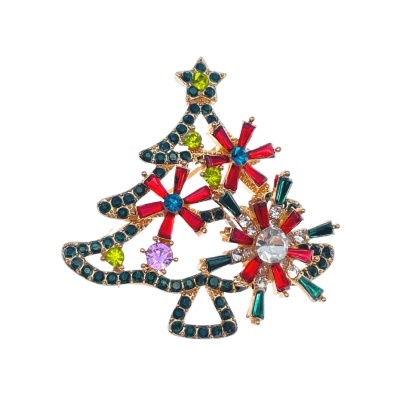 Broche árvore de Natal com pedras coloridas e detalhes dourados