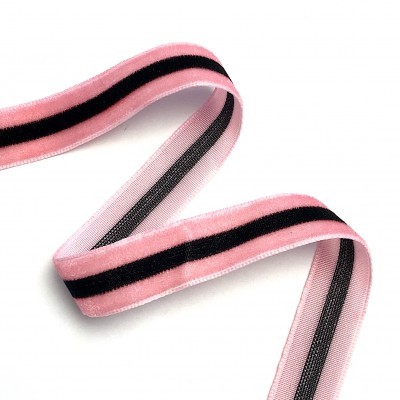 Fita têxtil rosa com faixas pretas