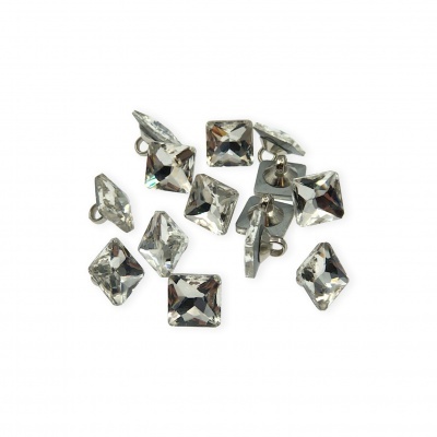 Botões quadrados em vidro transparente com base metálica