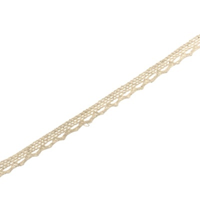 Fita de renda fina bege claro sobre fundo branco