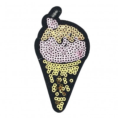 Patch tecido preto decorado com lantejoulas em forma de gelado