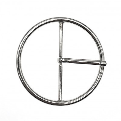 fivela circular metálica prateada com pino central