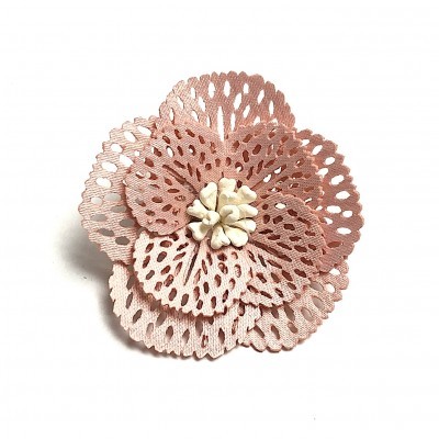 Broche flor rosa em tecido com centro branco