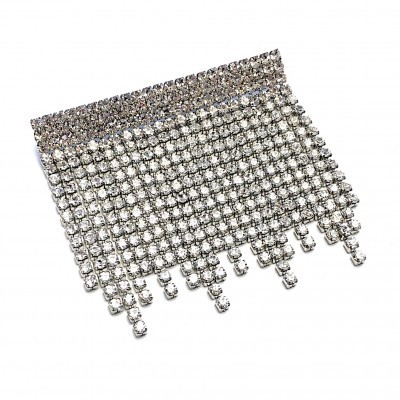 Pente de cabelo com franjas de pedras brilhantes prateadas