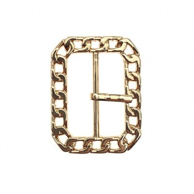 Fivela retangular dourada com elos de corrente e pino central
