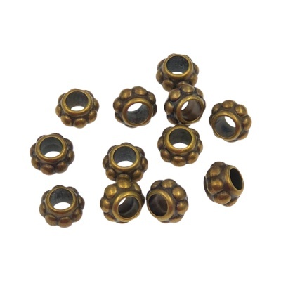 Doze contas metálicas em forma de flor com acabamento bronze envelhecido