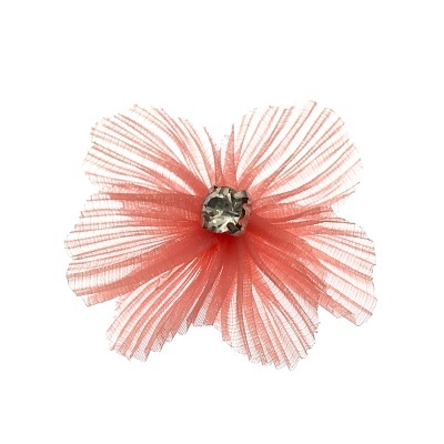 Flor decorativa de tecido cor de coral com pedra brilhante central