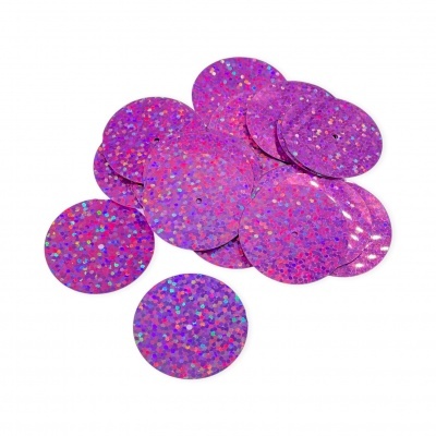 Discos redondos cor-de-rosa com brilho holográfico em fundo branco