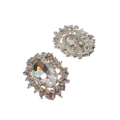 Par de brincos ovais com pedras transparentes e cristais em prata