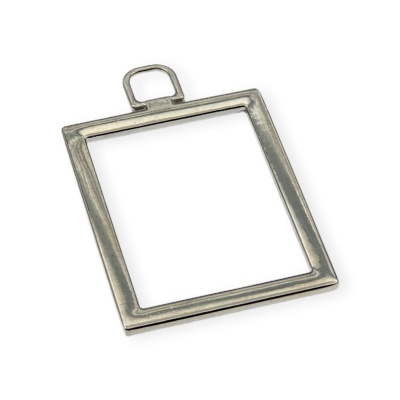 Pingente moldura quadrada prateada com aro para pendurar