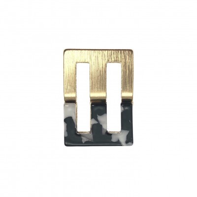 Presilha retangular metálica dourada e acrílico marmoreado