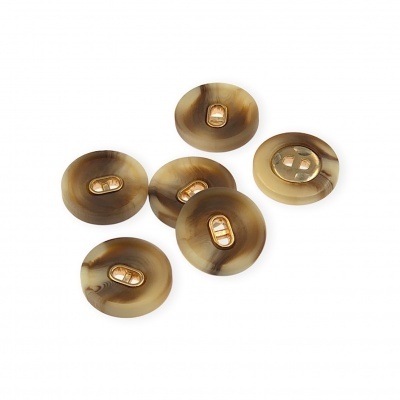Seis botões redondos castanhos com duas casas centrais