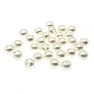 Contas esféricas brancas com orifício central em fundo branco