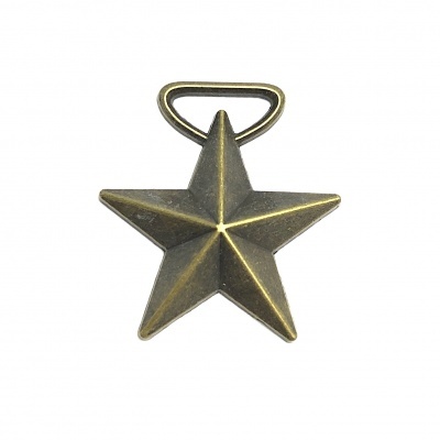 Medalha de estrela em metal bronze envelhecido com suporte triangular