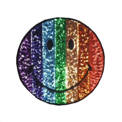 Aplicação de rosto sorridente com lantejoulas coloridas