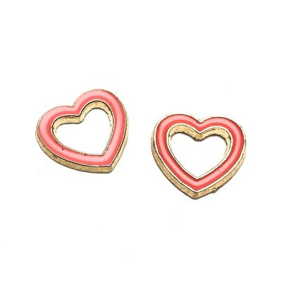 Brincos em forma de coração rosa com contorno dourado