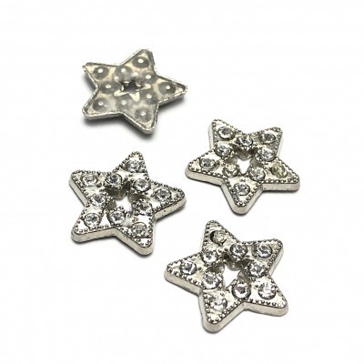 Botões de estrela metálicos prateados com pedras brilhantes