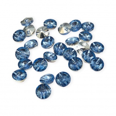 Botões redondos azul marmoreado com verso prateado para costura