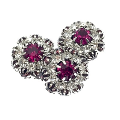 Brincos flor com pedras roxas e metal prateado