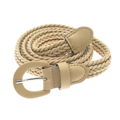 Cinto trançado bege com fivela oval e detalhes em couro sintético