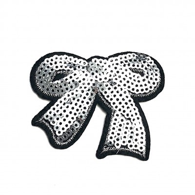 Patch em forma de laço com lantejoulas prateadas