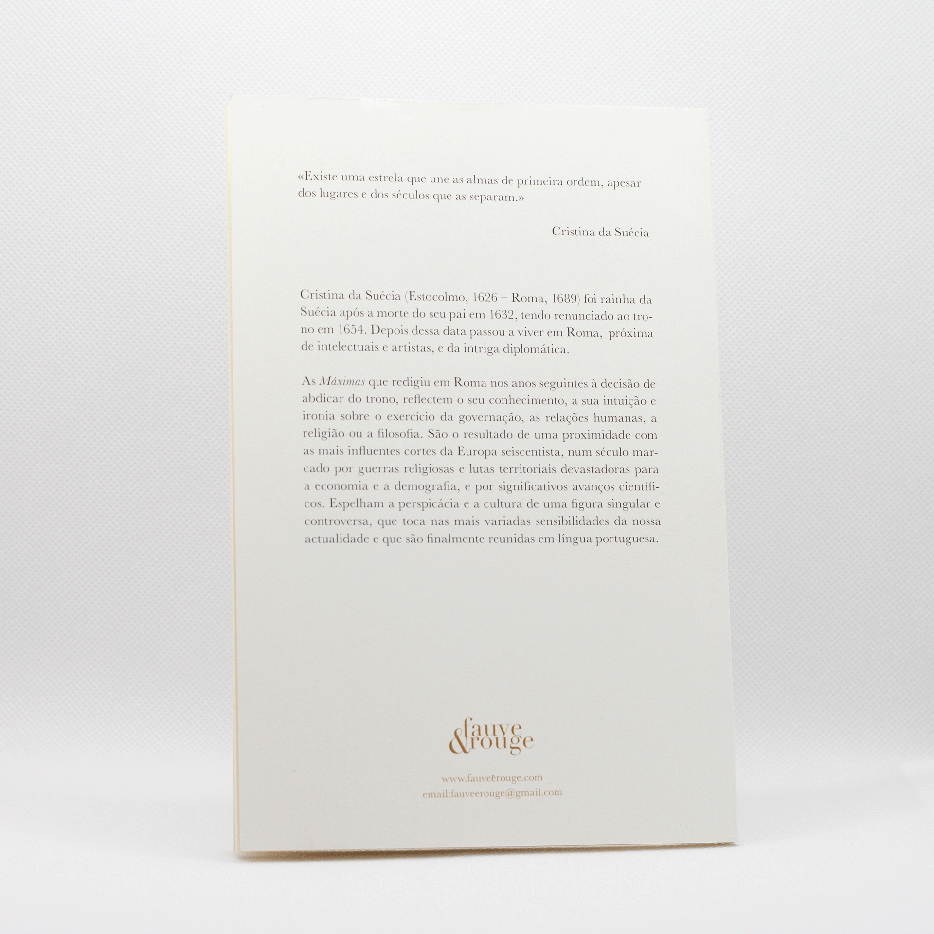 Máximas Livro branco com texto em português e logo Fauve Rouge