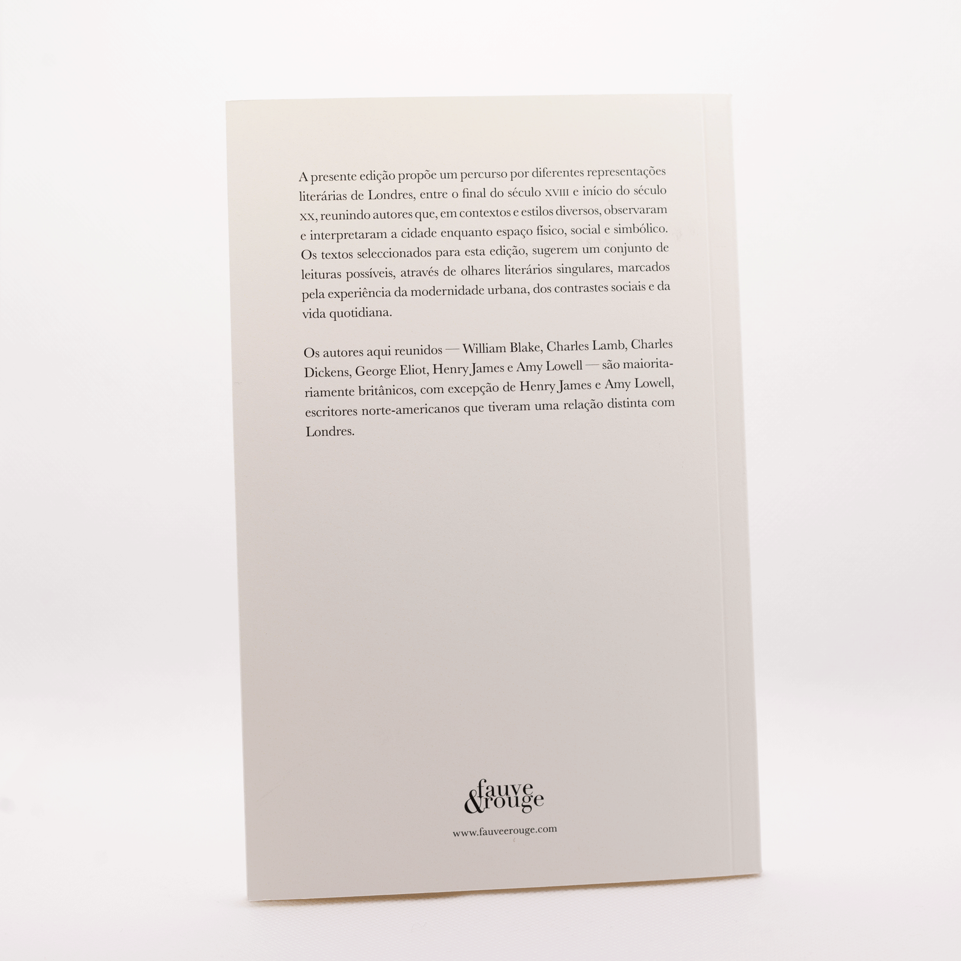 Londres Contra-capa de livro branco com texto em português e logotipo Fauve & Rouge