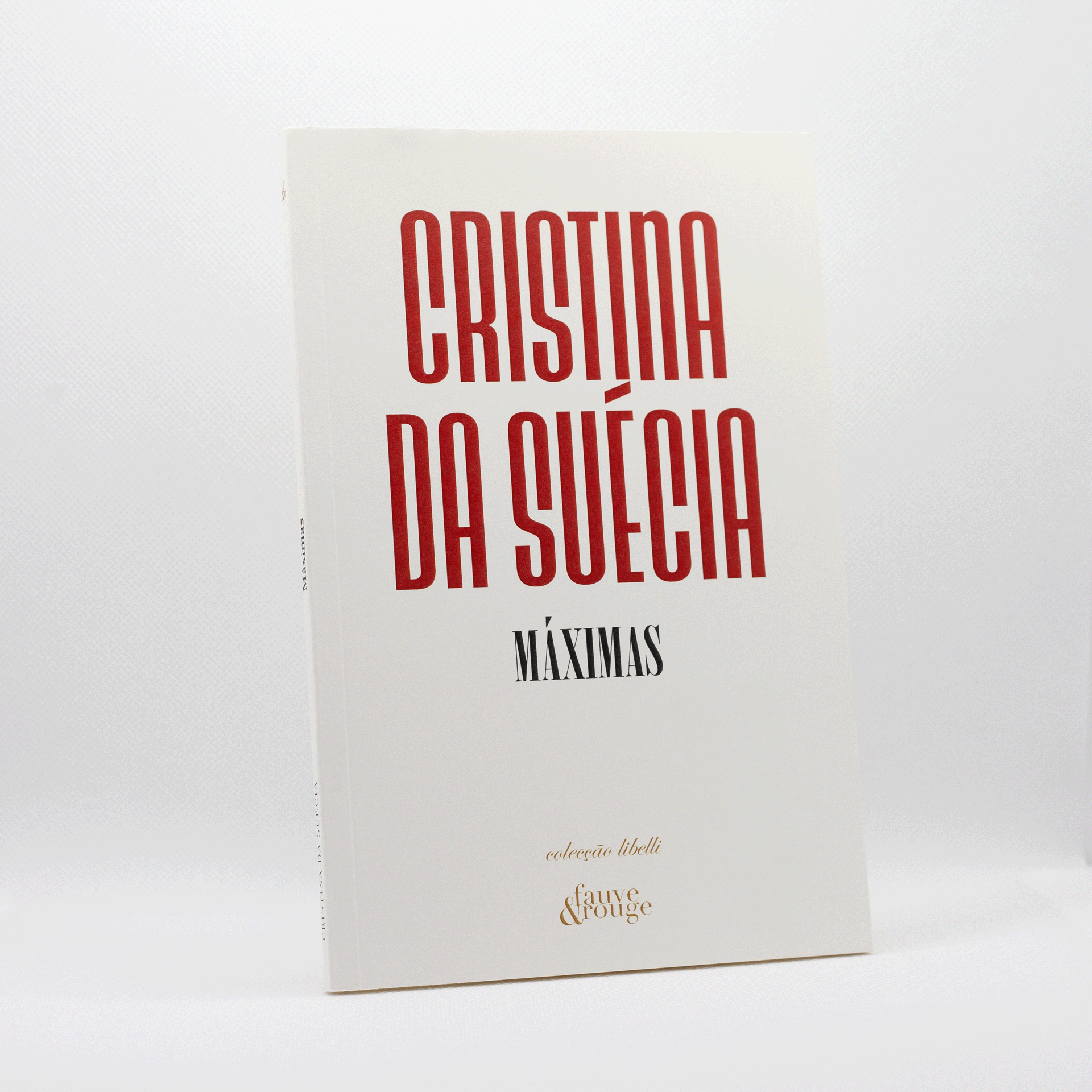 Máximas Livro Cristina da Suécia Máximas com capa branca e letras vermelhas e pretas