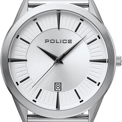 Relógio de pulso prateado POLICE com bracelete de malha e mostrador prateado