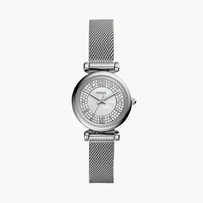 Relógio Fossil feminino com bracelete e mostrador prateados com cristais