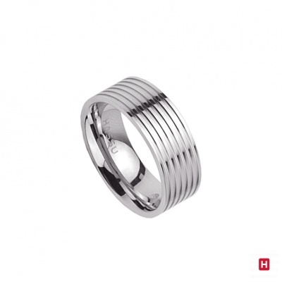 anel prateado com cinco ranhuras horizontais polido